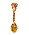Ritual Spoon (uddharane), Gold, inlaid with diamonds and rubies